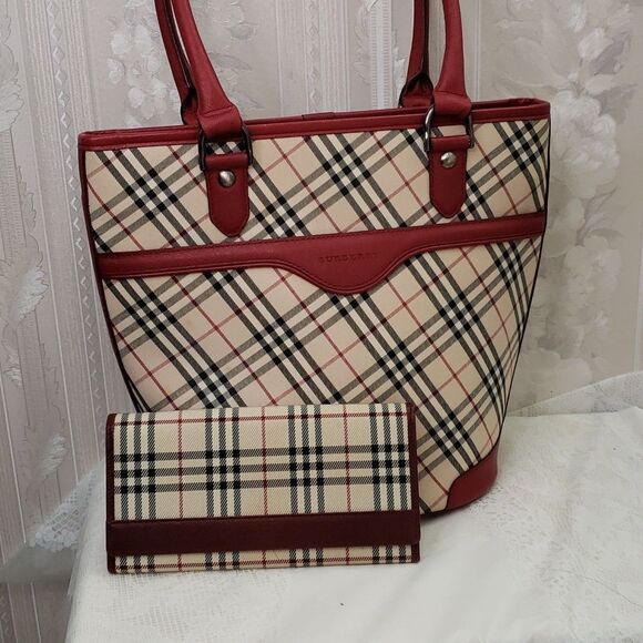 Authentic Burberry Triple Compartments Leather Trim Monogram Shoulder Ba… - Picture 12 of 13